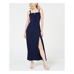 TEEZE ME Womens Slitted Spaghetti Strap Square Neck Midi Formal Wrap Dress